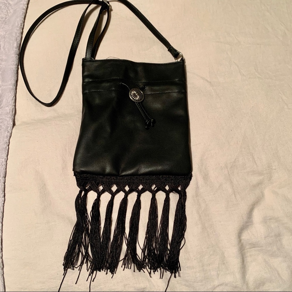 NWOT Black Boho Faux Leather Crossbody Bag